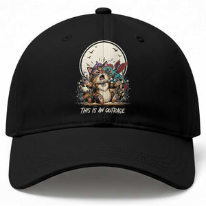 This Is An Outrage Princess Cat Baseball Cap Funny Raptor Biting Nose Fantasy Book Lover Gift