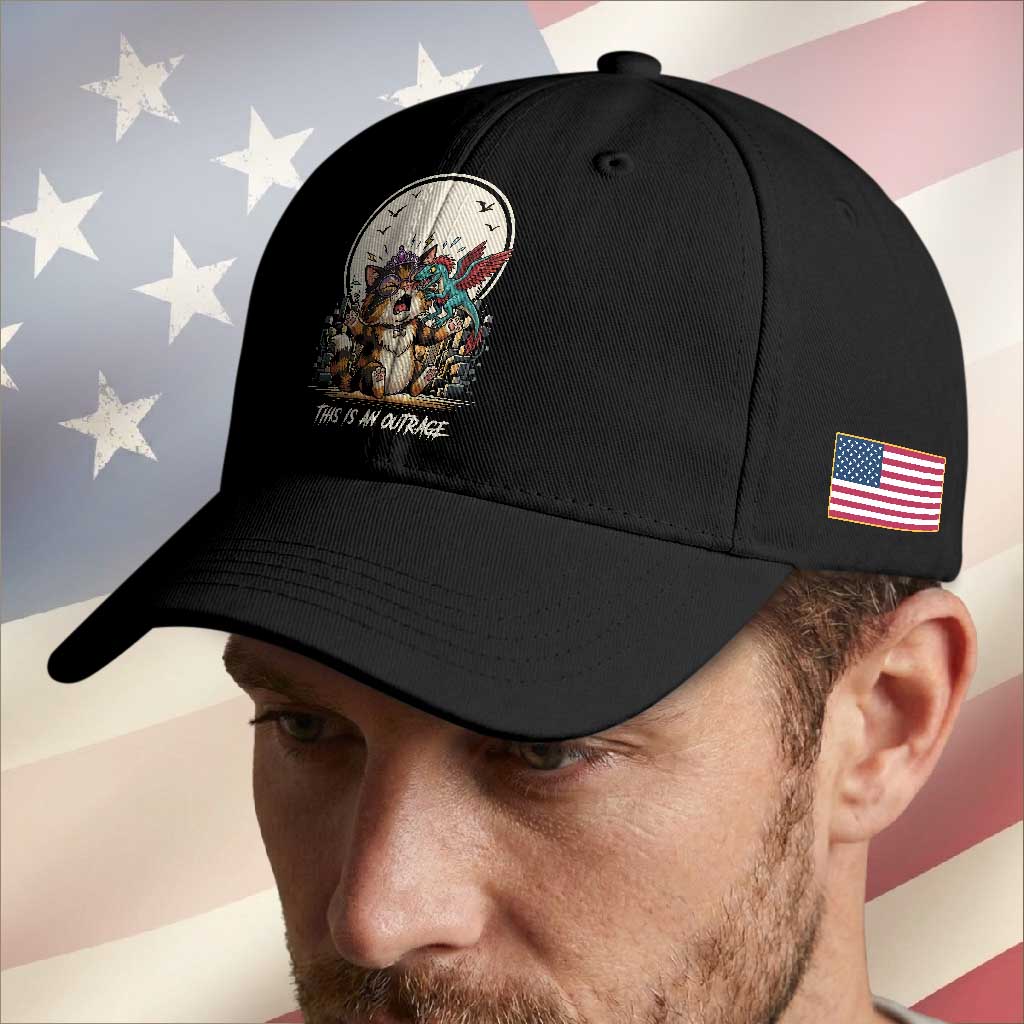 This Is An Outrage Princess Cat Baseball Cap Funny Raptor Biting Nose Fantasy Book Lover Gift