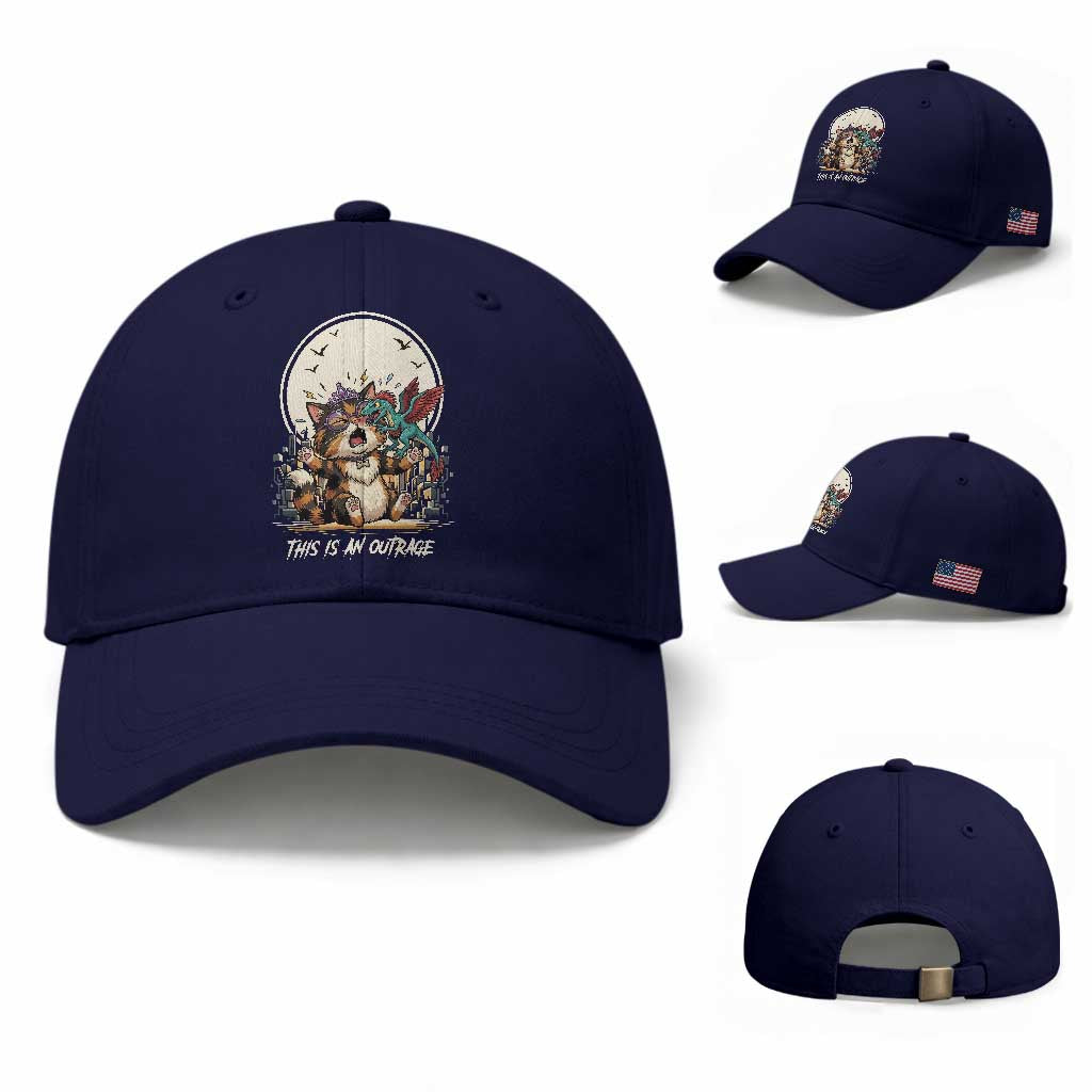 This Is An Outrage Princess Cat Baseball Cap Funny Raptor Biting Nose Fantasy Book Lover Gift