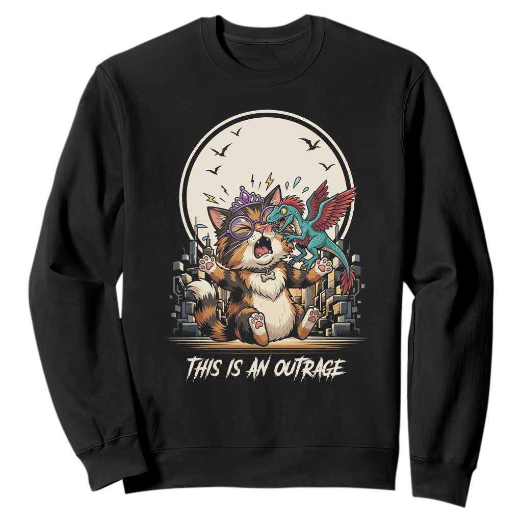 This Is An Outrage Princess Cat Sweatshirt Funny Raptor Biting Nose Fantasy Book Lover Gift