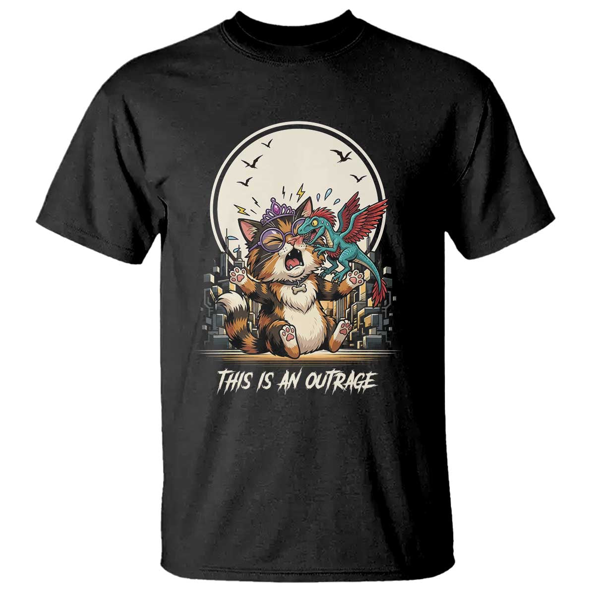This Is An Outrage Princess Cat T Shirt Funny Raptor Biting Nose Fantasy Book Lover Gift
