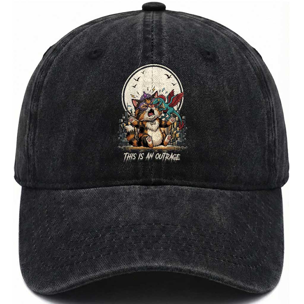 This Is An Outrage Princess Cat Washed Cotton Baseball Cap Funny Raptor Biting Nose Fantasy Book Lover Gift