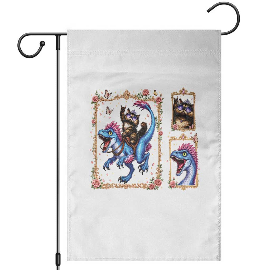 Royal Princess Cat Riding Dinosaur Garden Flag Floral Gold Frame Vintage Book Lover Gift