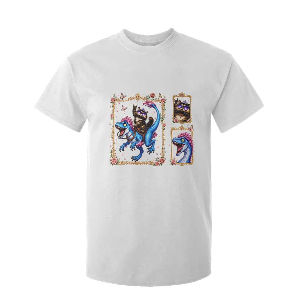 Royal Princess Cat Riding Dinosaur T Shirt For Kid Floral Gold Frame Vintage Book Lover Gift