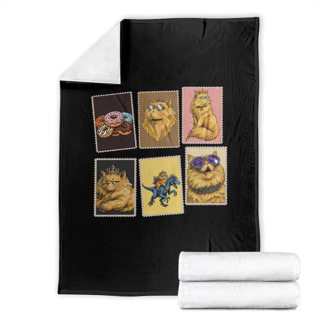 Vintage Postage Stamp Princess Cat Throw Blanket Raptor Lover Fancy Royal Cat Gift