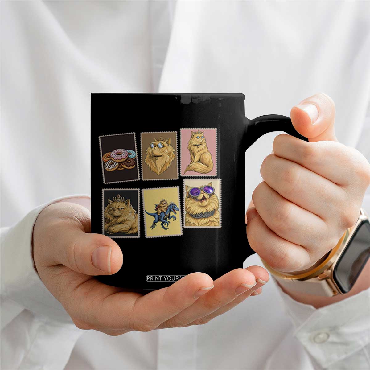 Vintage Postage Stamp Princess Cat Coffee Mug Raptor Lover Fancy Royal Cat Gift