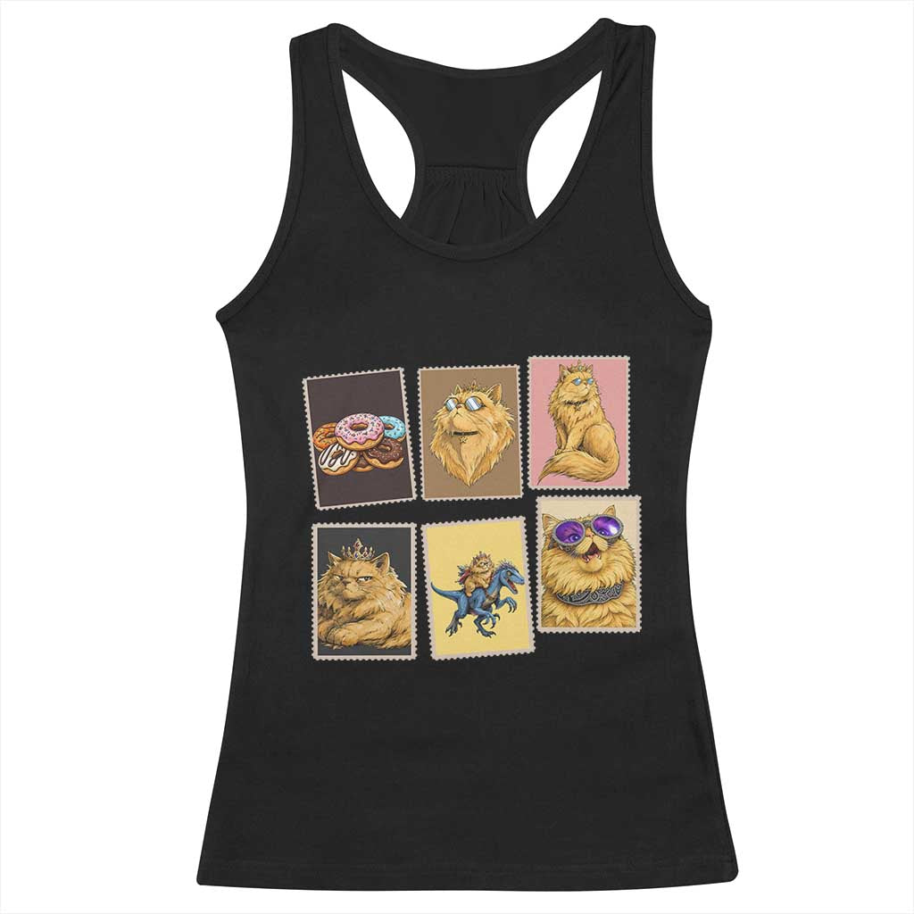 Vintage Postage Stamp Princess Cat Racerback Tank Top Raptor Lover Fancy Royal Cat Gift