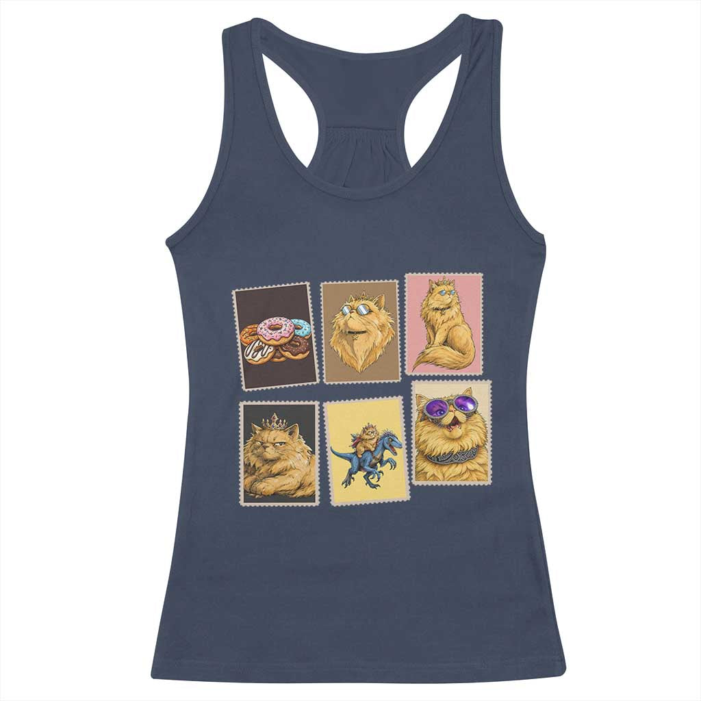 Vintage Postage Stamp Princess Cat Racerback Tank Top Raptor Lover Fancy Royal Cat Gift