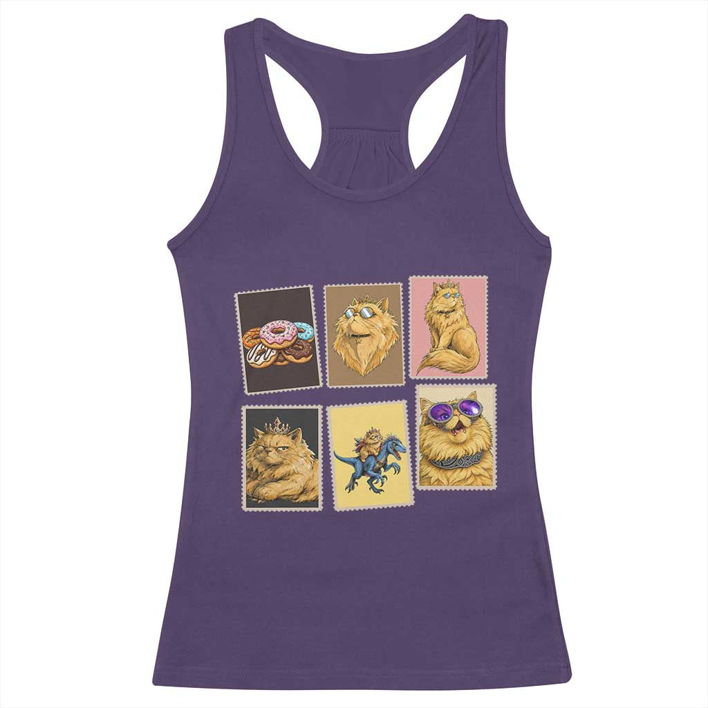 Vintage Postage Stamp Princess Cat Racerback Tank Top Raptor Lover Fancy Royal Cat Gift
