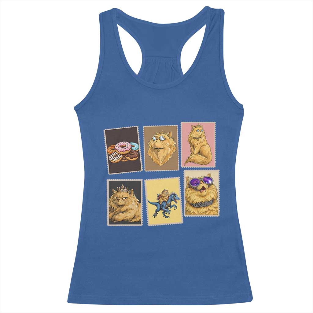 Vintage Postage Stamp Princess Cat Racerback Tank Top Raptor Lover Fancy Royal Cat Gift
