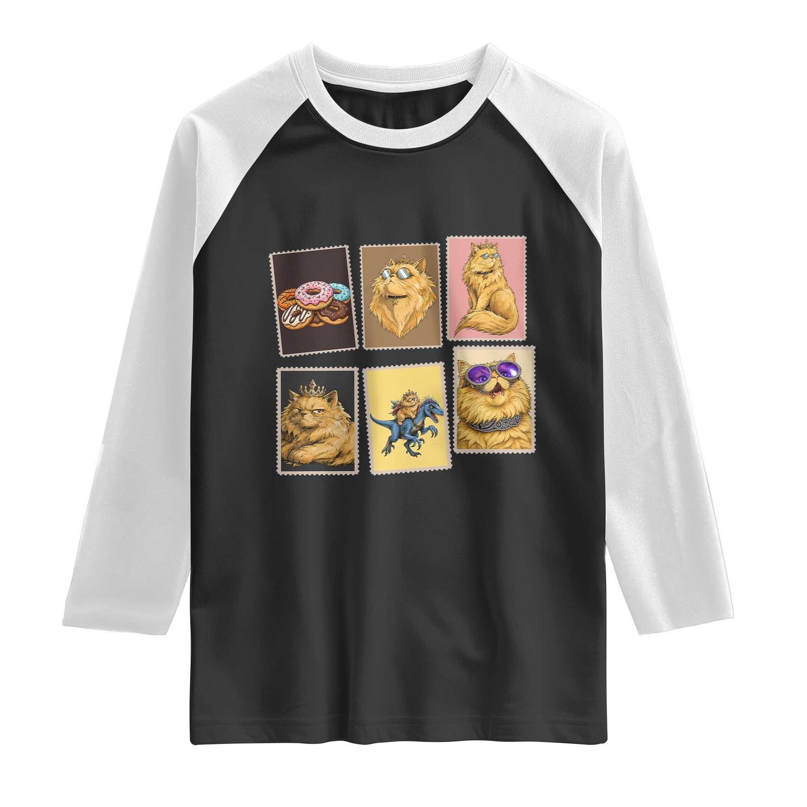 Vintage Postage Stamp Princess Cat Raglan Shirt Raptor Lover Fancy Royal Cat Gift