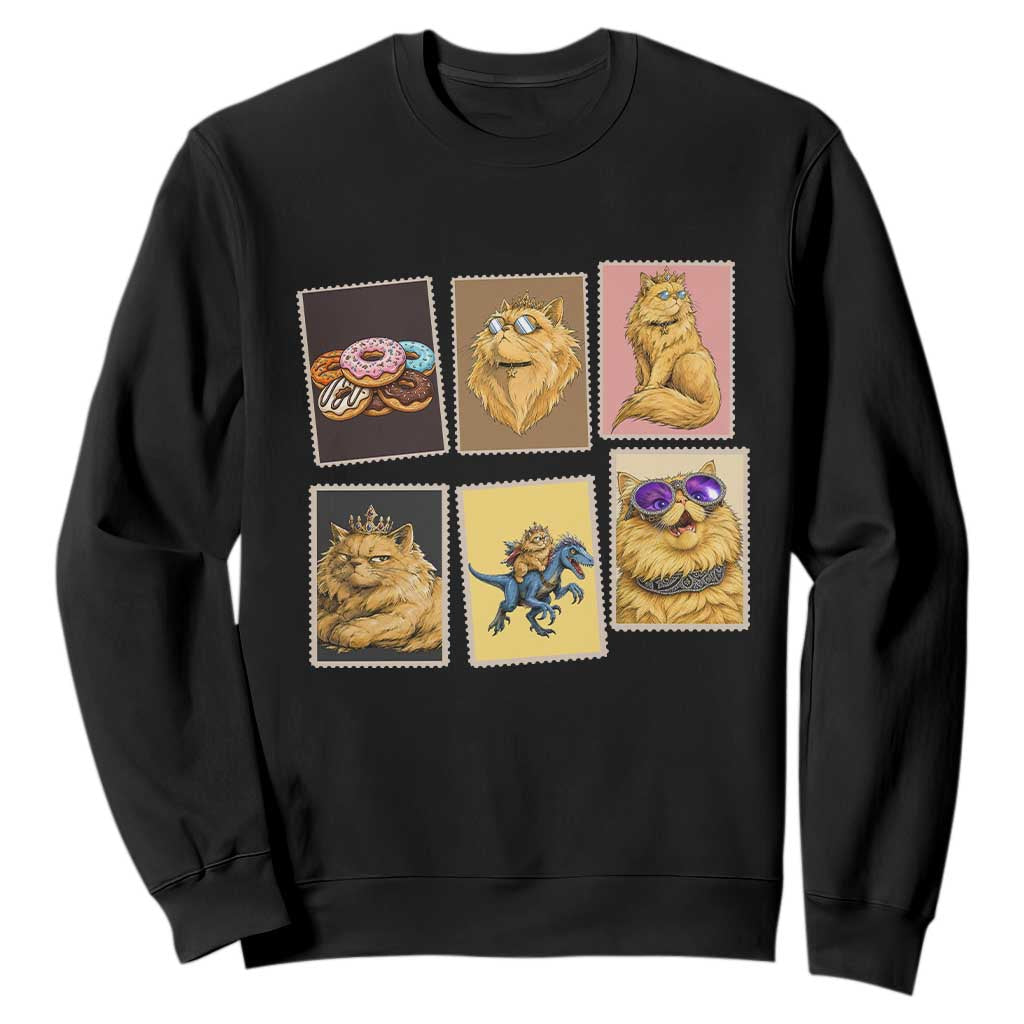 Vintage Postage Stamp Princess Cat Sweatshirt Raptor Lover Fancy Royal Cat Gift