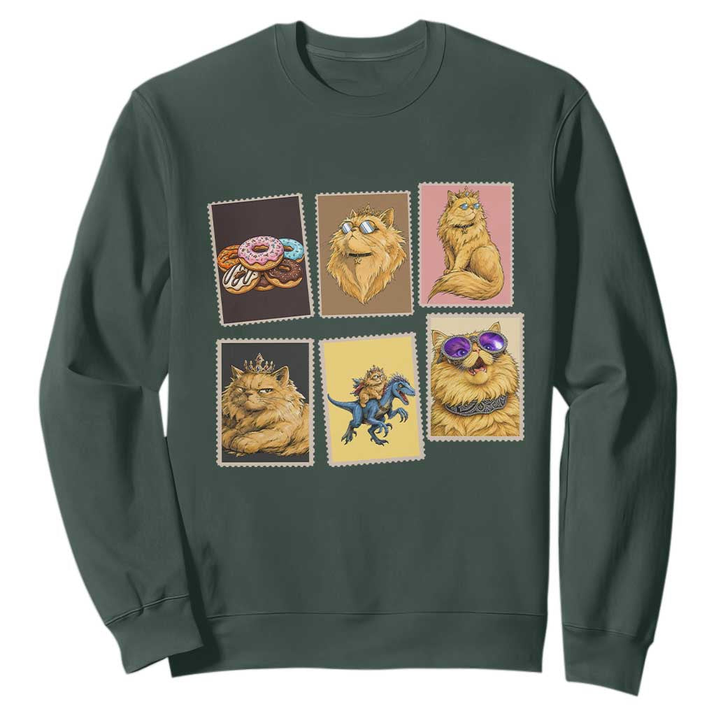 Vintage Postage Stamp Princess Cat Sweatshirt Raptor Lover Fancy Royal Cat Gift