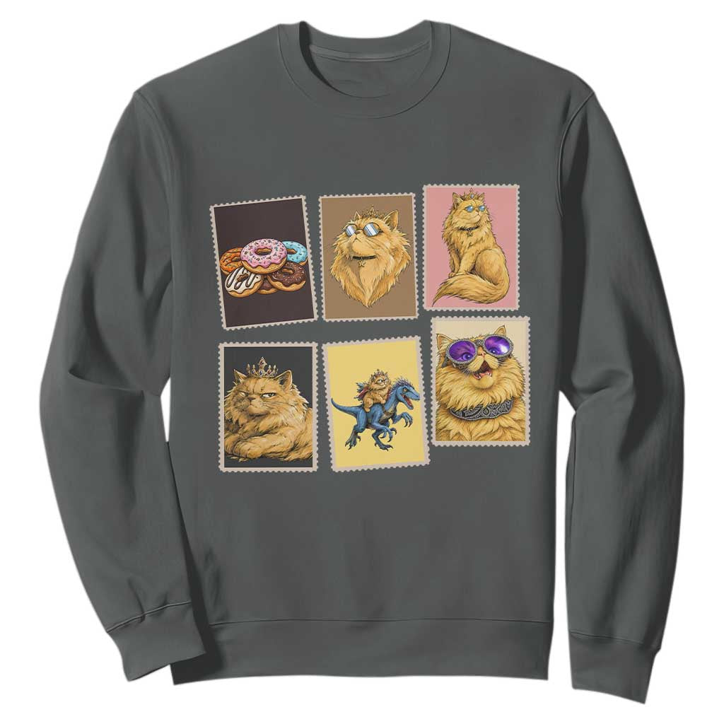 Vintage Postage Stamp Princess Cat Sweatshirt Raptor Lover Fancy Royal Cat Gift