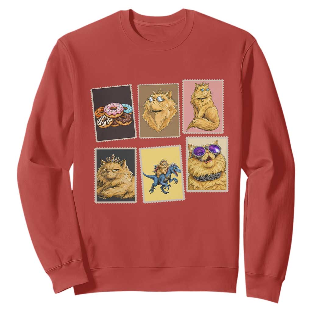Vintage Postage Stamp Princess Cat Sweatshirt Raptor Lover Fancy Royal Cat Gift