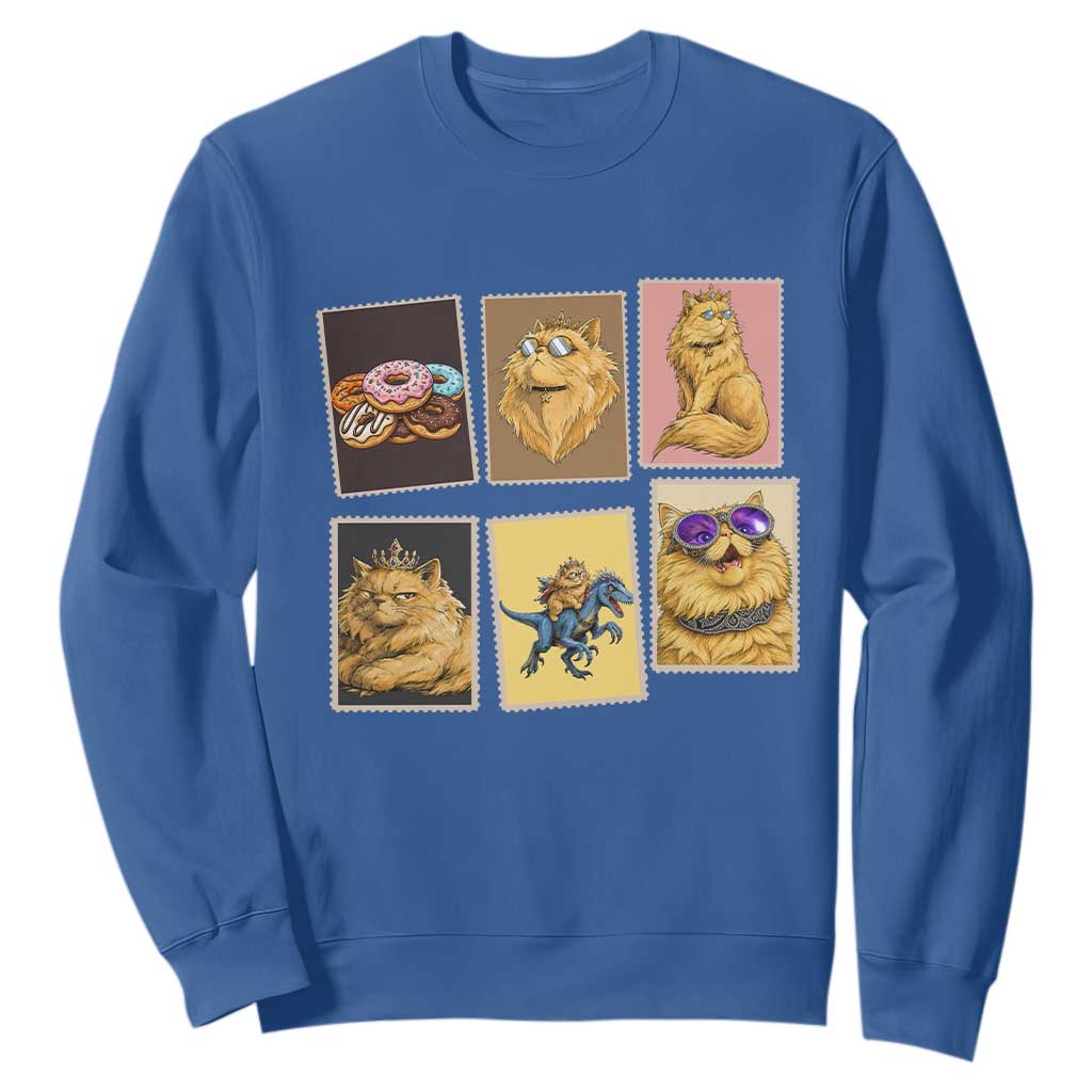 Vintage Postage Stamp Princess Cat Sweatshirt Raptor Lover Fancy Royal Cat Gift