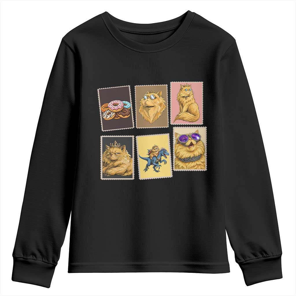 Vintage Postage Stamp Princess Cat Youth Sweatshirt Raptor Lover Fancy Royal Cat Gift