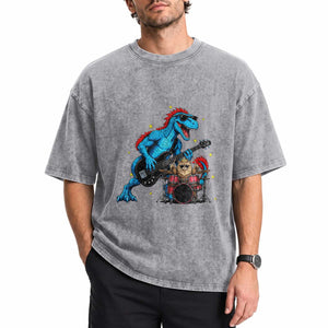 Funny Rock Band Princess Cat Washed Cotton T-Shirt Dinosaur Bassist Sci Fi Reader Gift