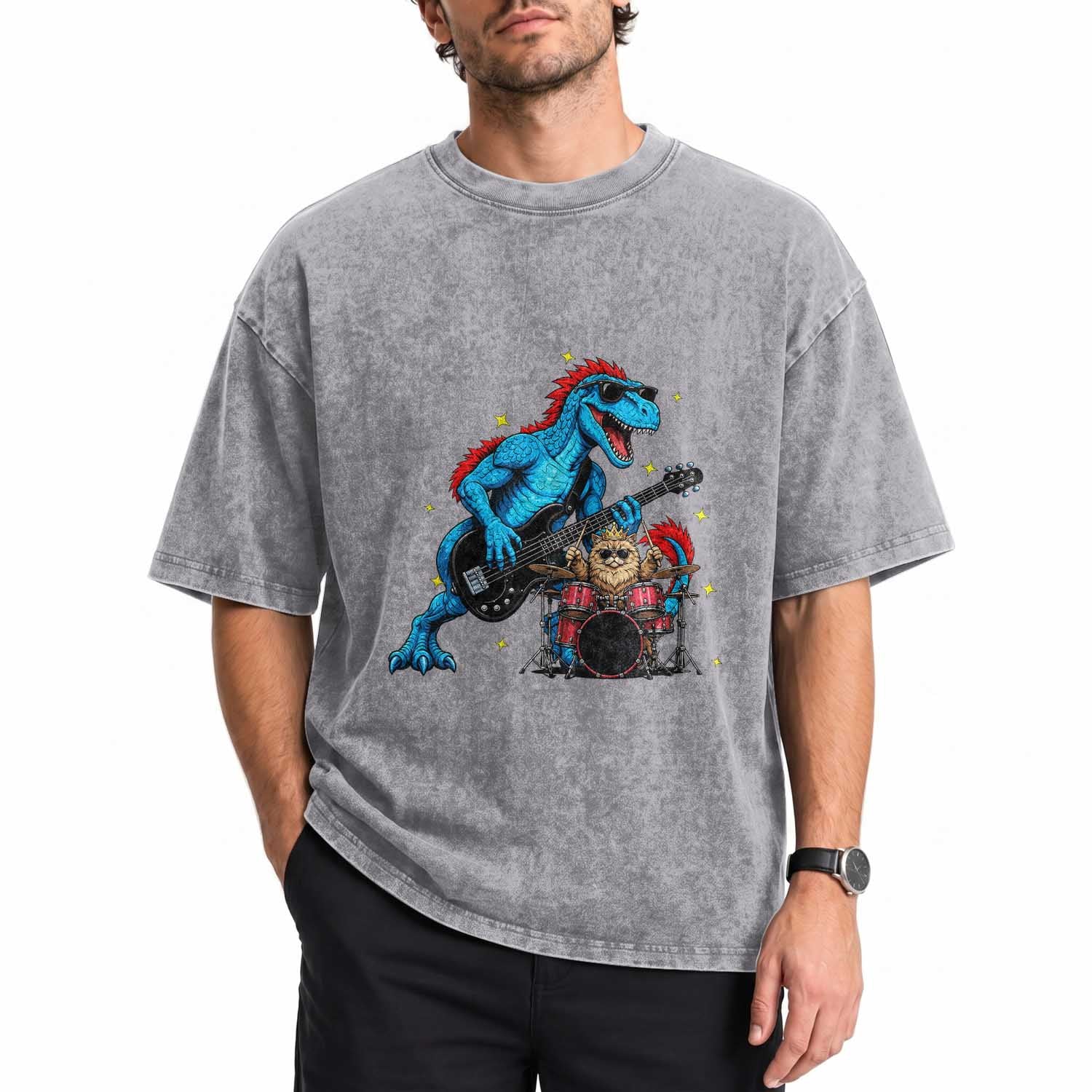 Funny Rock Band Princess Cat Washed Cotton T-Shirt Dinosaur Bassist Sci Fi Reader Gift