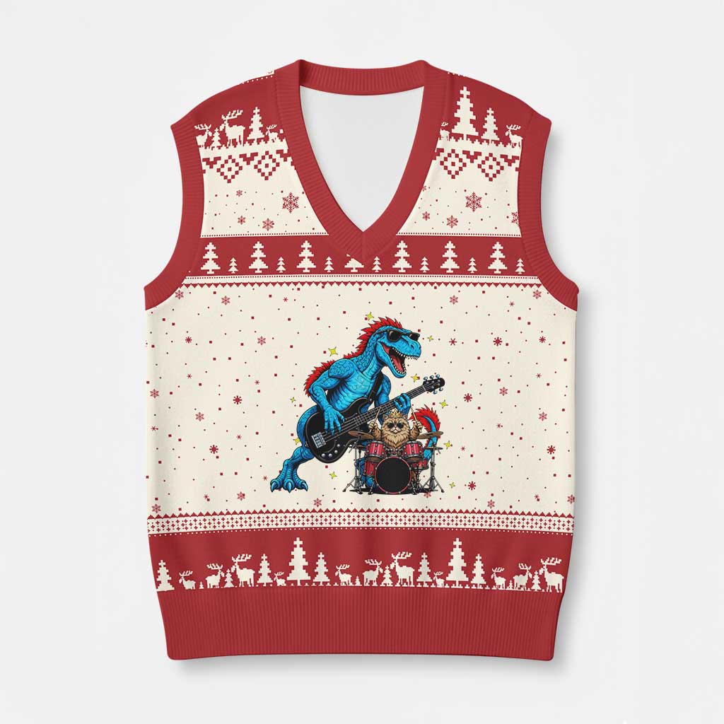 Funny Rock Band Princess Cat V-Neck Knit Sweater Vest Dinosaur Bassist Sci Fi Reader Gift