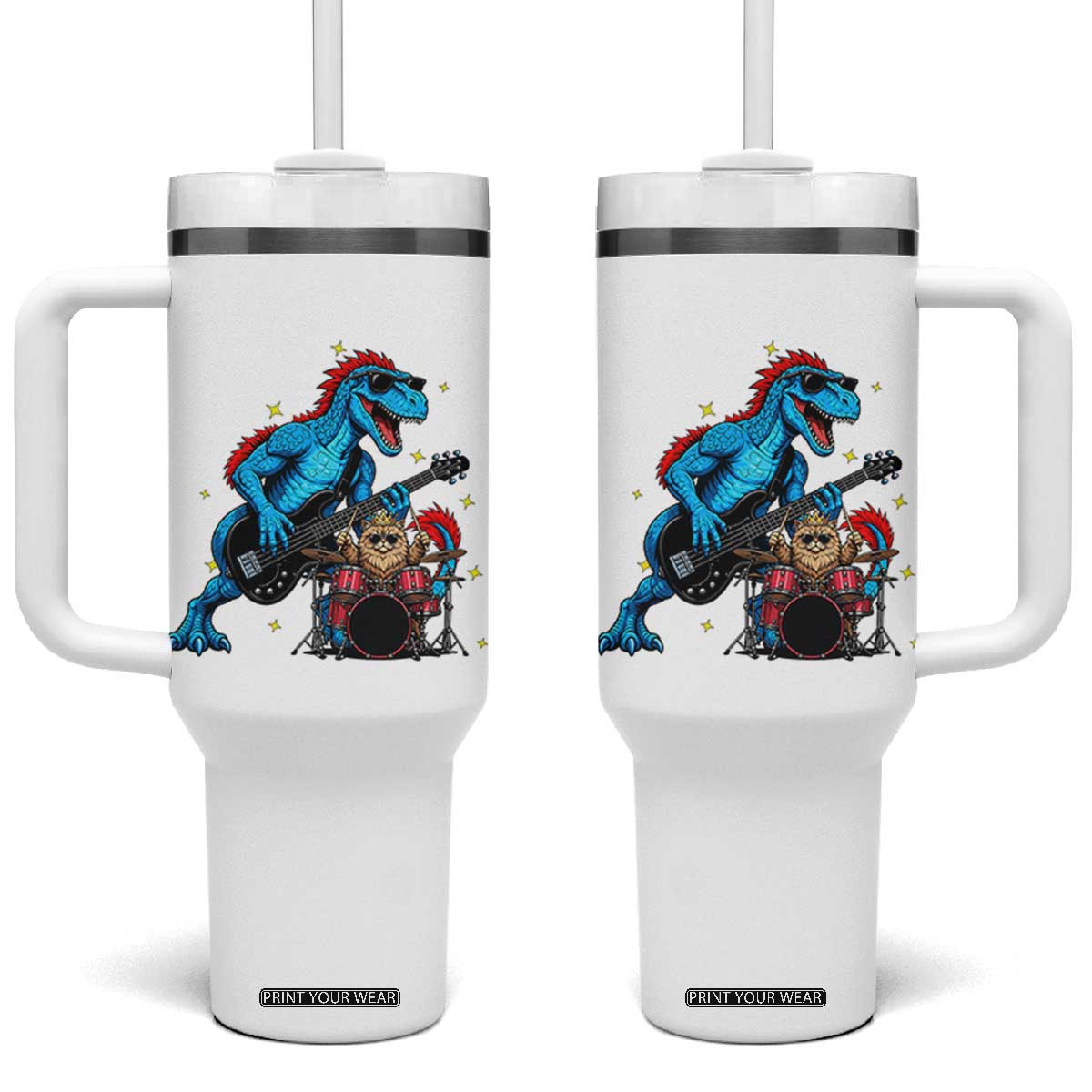 Funny Rock Band Princess Cat Tumbler With Handle Dinosaur Bassist Sci Fi Reader Gift
