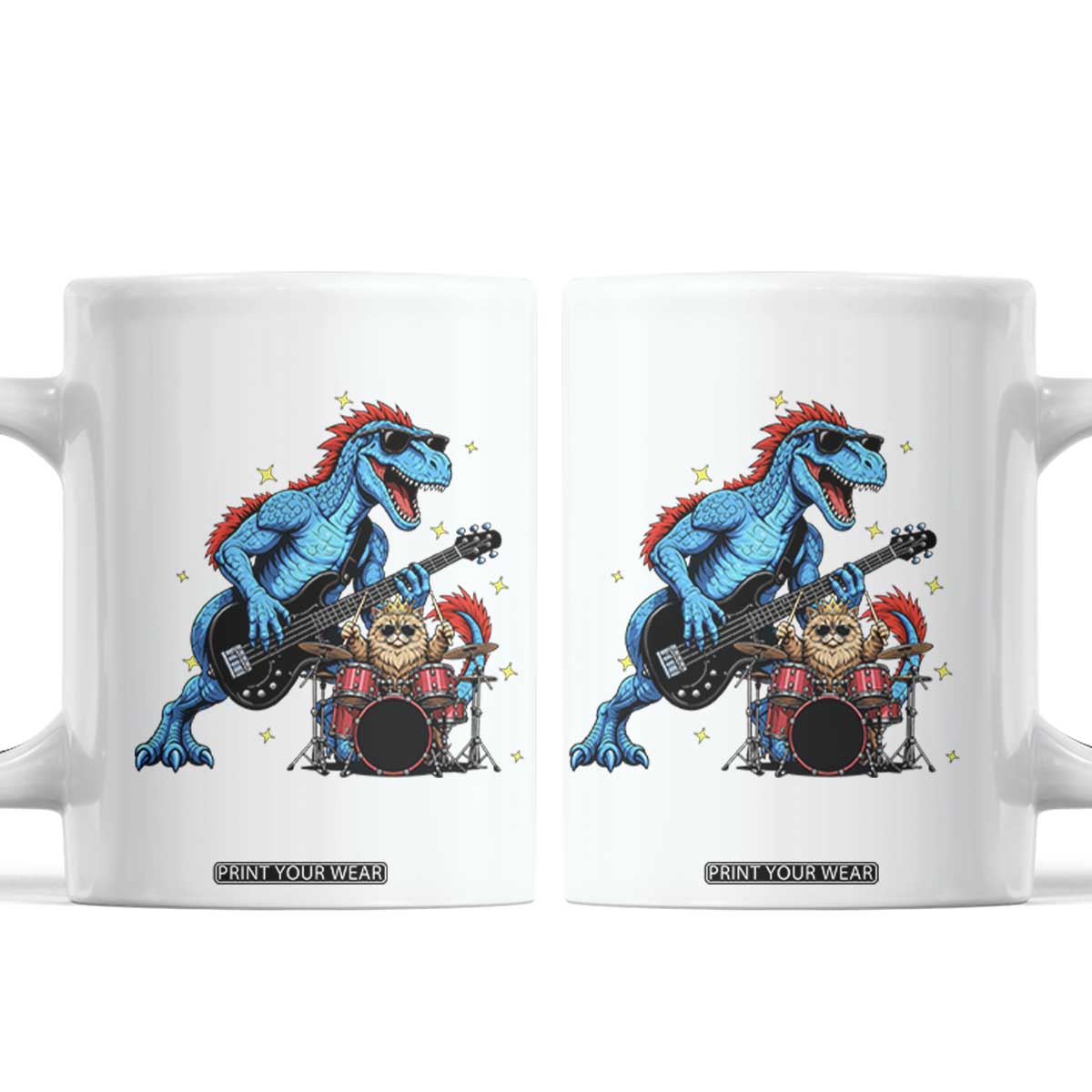 Funny Rock Band Princess Cat Coffee Mug Dinosaur Bassist Sci Fi Reader Gift