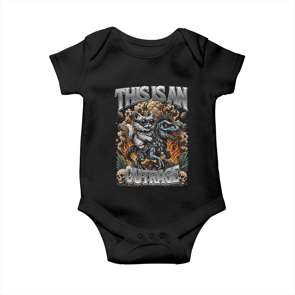Gothic This Is An Outrage Princess Cat Riding Dinosaur Baby Onesie Fantasy Reader Gift