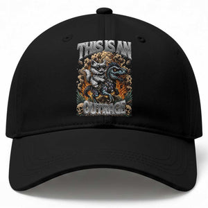 Gothic This Is An Outrage Princess Cat Riding Dinosaur Baseball Cap Fantasy Reader Gift
