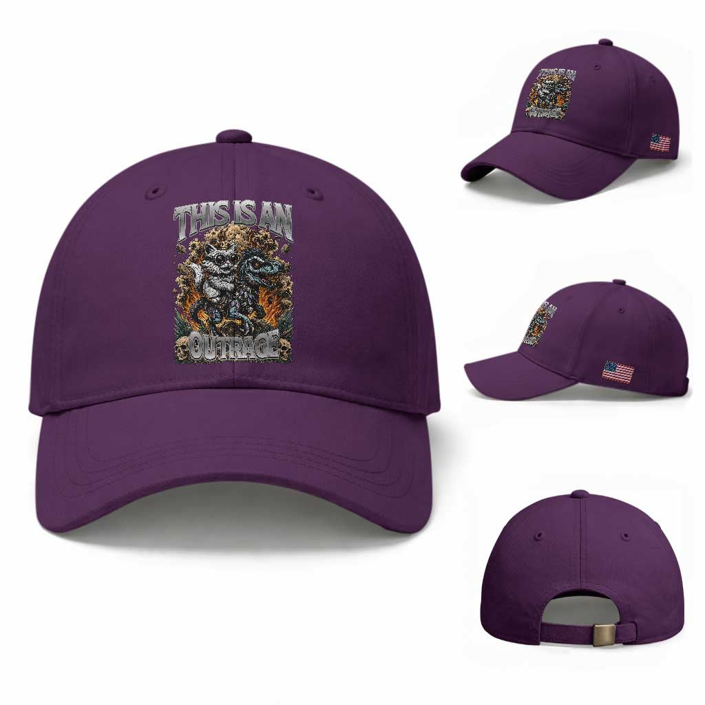 Gothic This Is An Outrage Princess Cat Riding Dinosaur Baseball Cap Fantasy Reader Gift