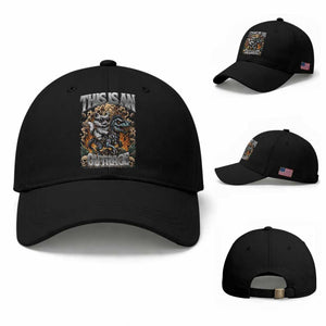 Gothic This Is An Outrage Princess Cat Riding Dinosaur Baseball Cap Fantasy Reader Gift
