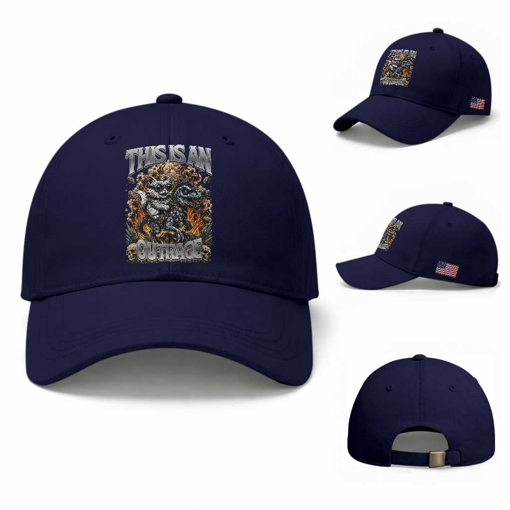 Gothic This Is An Outrage Princess Cat Riding Dinosaur Baseball Cap Fantasy Reader Gift
