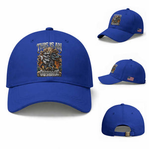 Gothic This Is An Outrage Princess Cat Riding Dinosaur Baseball Cap Fantasy Reader Gift