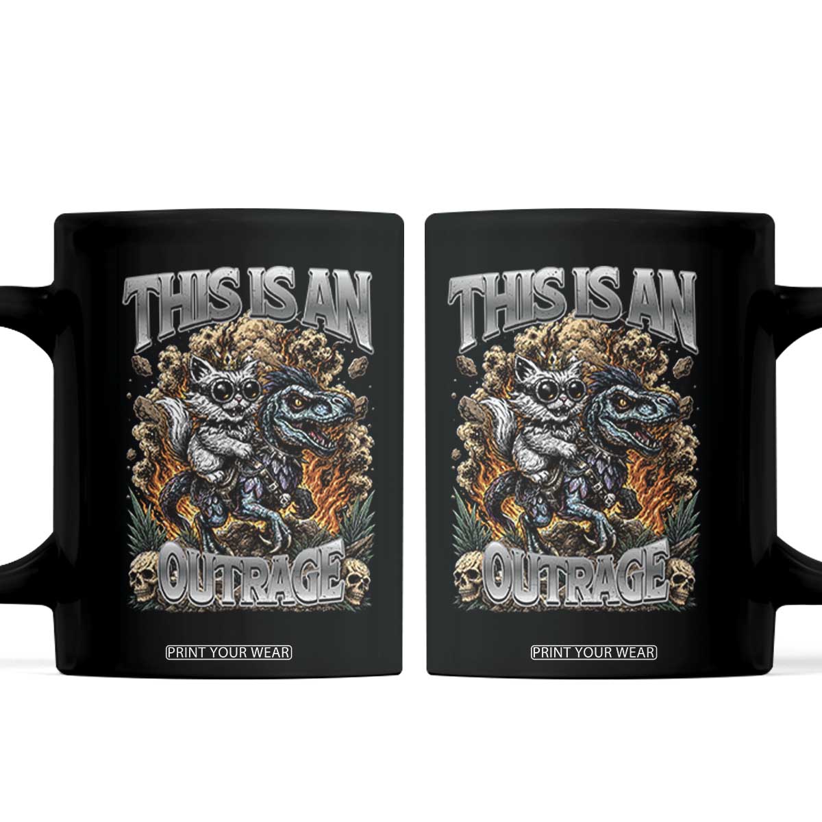 Gothic This Is An Outrage Princess Cat Riding Dinosaur Coffee Mug Fantasy Reader Gift
