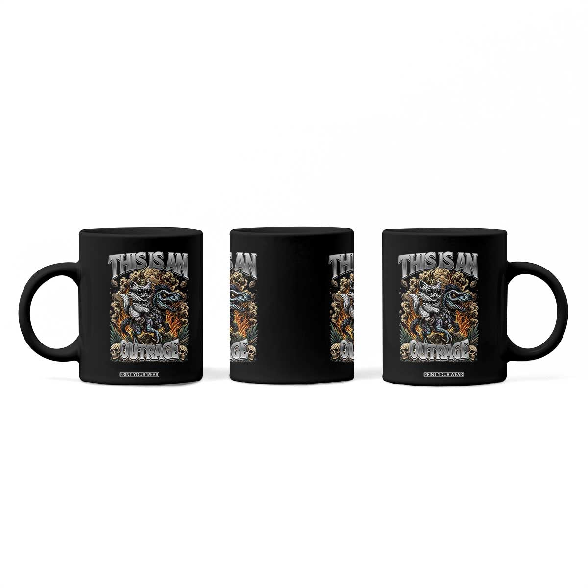 Gothic This Is An Outrage Princess Cat Riding Dinosaur Coffee Mug Fantasy Reader Gift