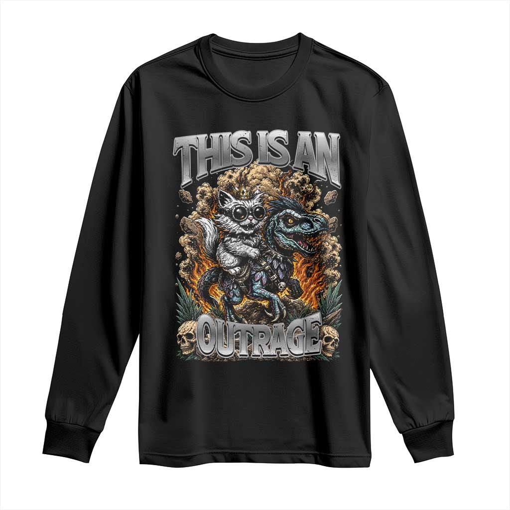 Gothic This Is An Outrage Princess Cat Riding Dinosaur Long Sleeve Shirt Fantasy Reader Gift