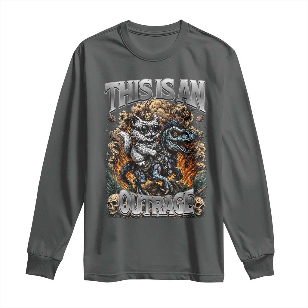Gothic This Is An Outrage Princess Cat Riding Dinosaur Long Sleeve Shirt Fantasy Reader Gift