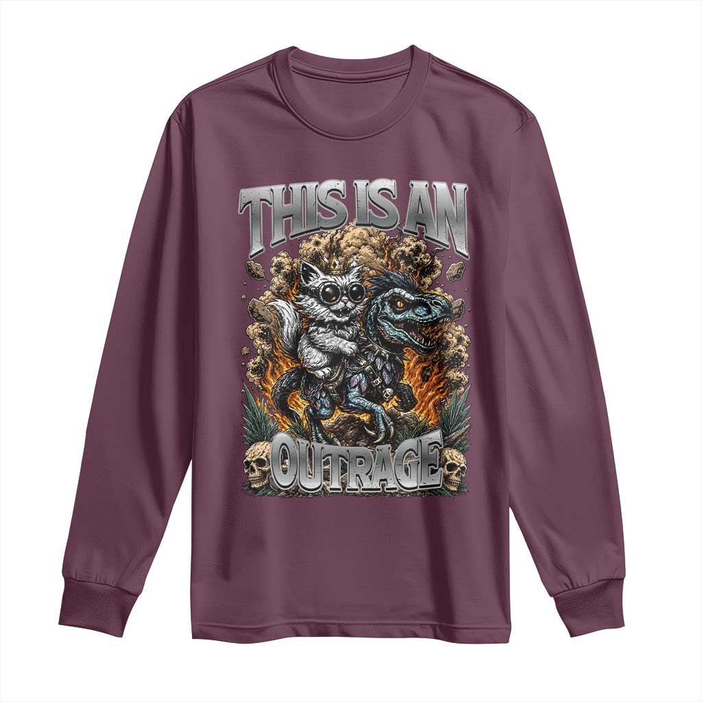 Gothic This Is An Outrage Princess Cat Riding Dinosaur Long Sleeve Shirt Fantasy Reader Gift