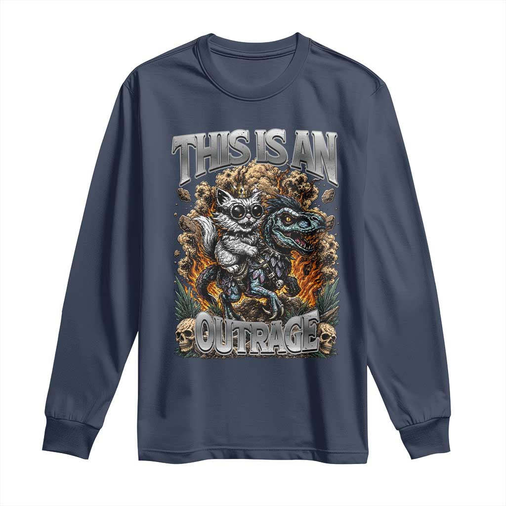 Gothic This Is An Outrage Princess Cat Riding Dinosaur Long Sleeve Shirt Fantasy Reader Gift