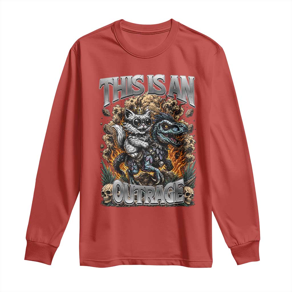Gothic This Is An Outrage Princess Cat Riding Dinosaur Long Sleeve Shirt Fantasy Reader Gift