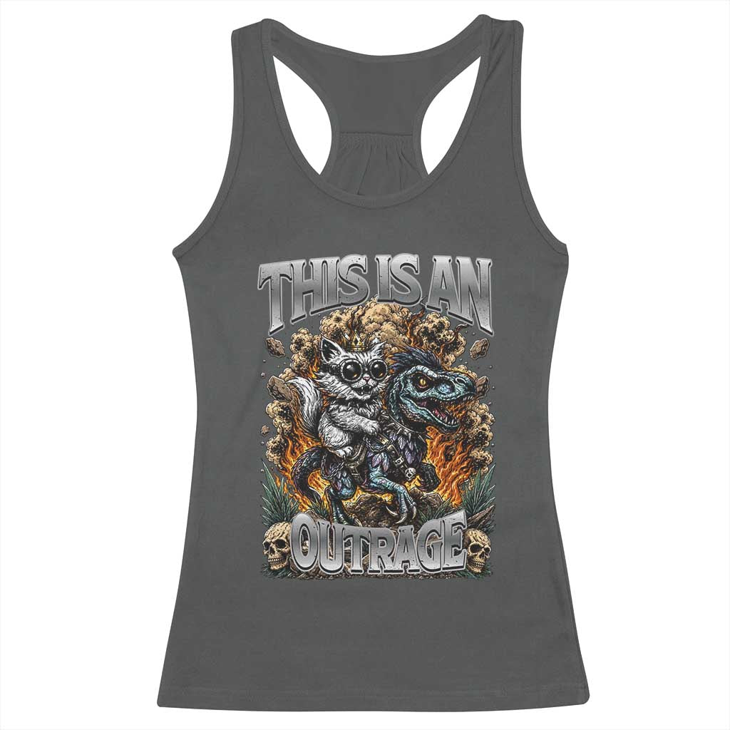 Gothic This Is An Outrage Princess Cat Riding Dinosaur Racerback Tank Top Fantasy Reader Gift