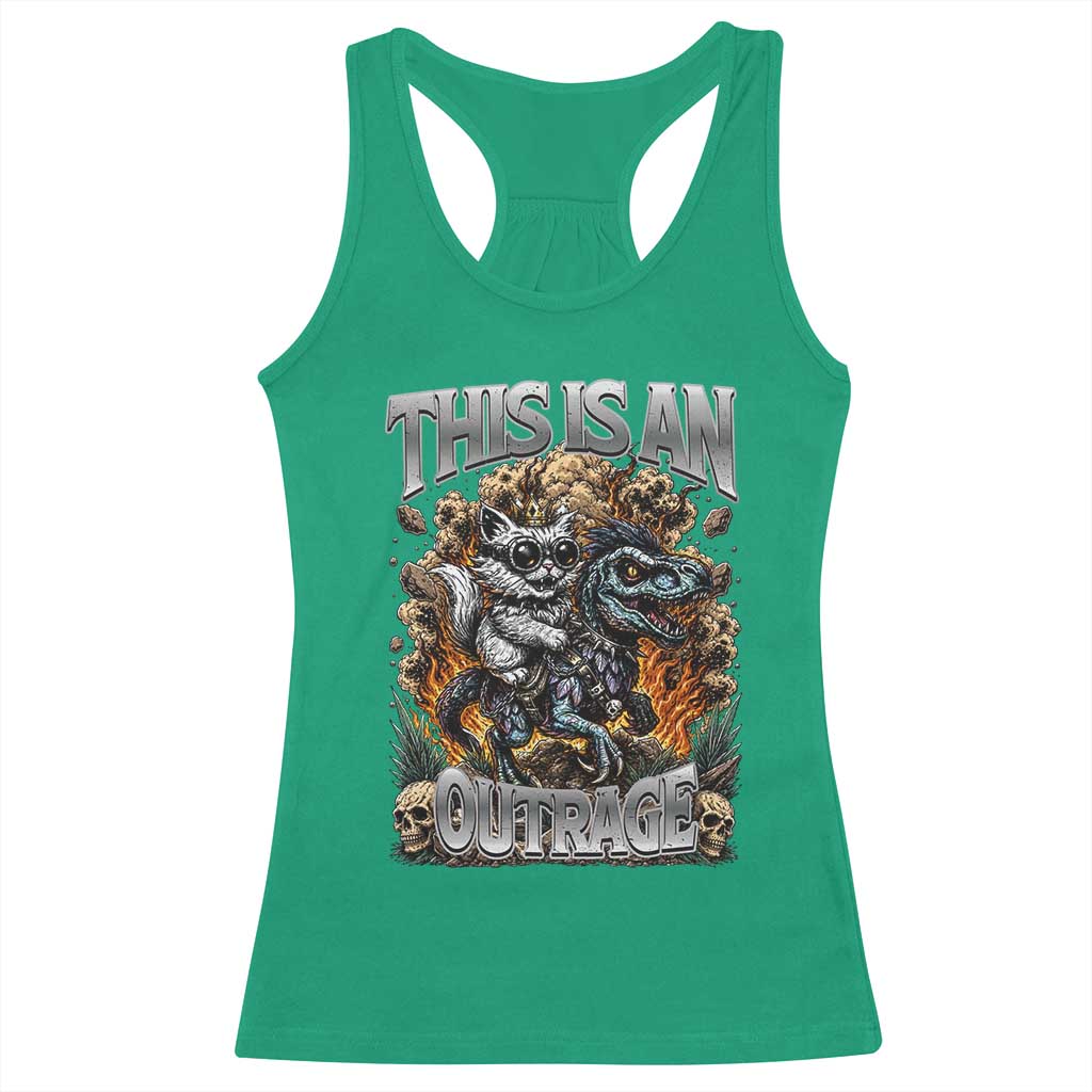 Gothic This Is An Outrage Princess Cat Riding Dinosaur Racerback Tank Top Fantasy Reader Gift