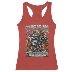 Gothic This Is An Outrage Princess Cat Riding Dinosaur Racerback Tank Top Fantasy Reader Gift