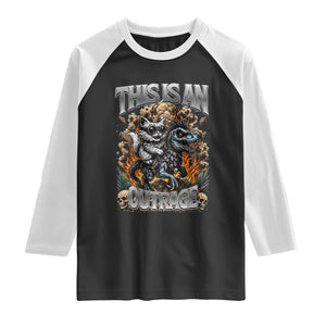 Gothic This Is An Outrage Princess Cat Riding Dinosaur Raglan Shirt Fantasy Reader Gift