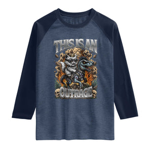 Gothic This Is An Outrage Princess Cat Riding Dinosaur Raglan Shirt Fantasy Reader Gift