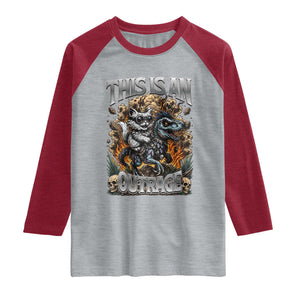 Gothic This Is An Outrage Princess Cat Riding Dinosaur Raglan Shirt Fantasy Reader Gift