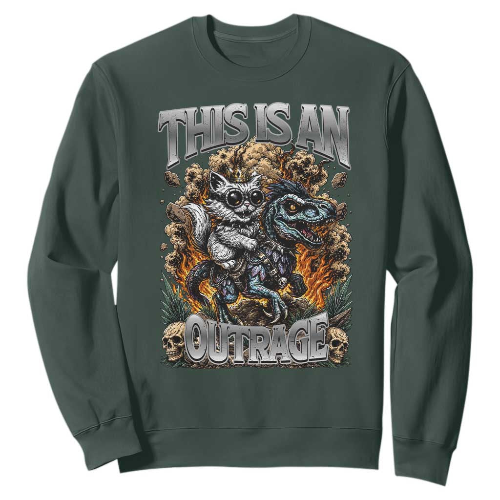 Gothic This Is An Outrage Princess Cat Riding Dinosaur Sweatshirt Fantasy Reader Gift