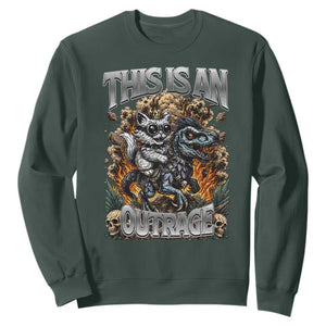 Gothic This Is An Outrage Princess Cat Riding Dinosaur Sweatshirt Fantasy Reader Gift