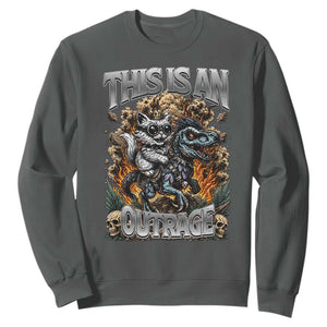 Gothic This Is An Outrage Princess Cat Riding Dinosaur Sweatshirt Fantasy Reader Gift