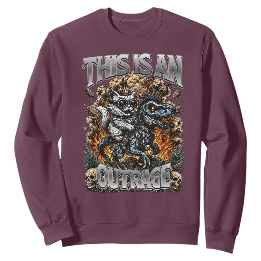 Gothic This Is An Outrage Princess Cat Riding Dinosaur Sweatshirt Fantasy Reader Gift
