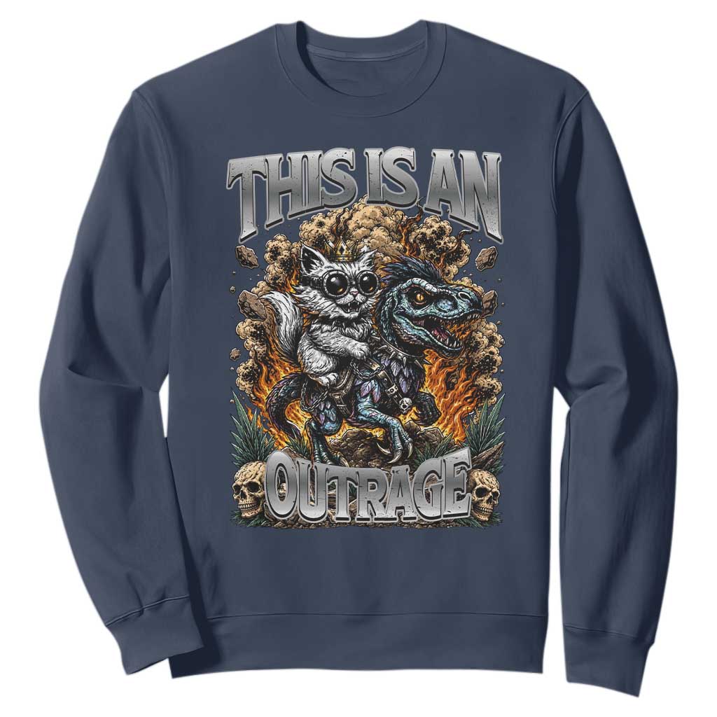 Gothic This Is An Outrage Princess Cat Riding Dinosaur Sweatshirt Fantasy Reader Gift